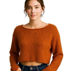 NWT Forever 21 Medium Fuzzy Cozy Orange Crop Sweater Y2K 90s Fashion